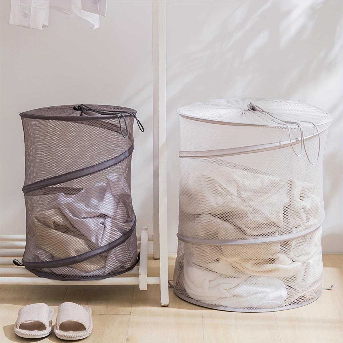 Large Mesh Pop-Up Laundry Basket, Collapsible Laundry Hamper