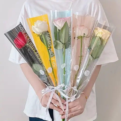 48pcs Waterproof Single Flower Packaging Bag For Valentines Day