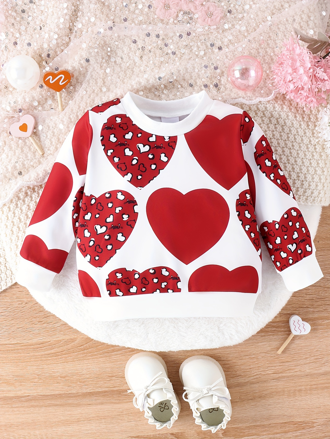 Printed Sweatshirt - Pink/hearts - Kids