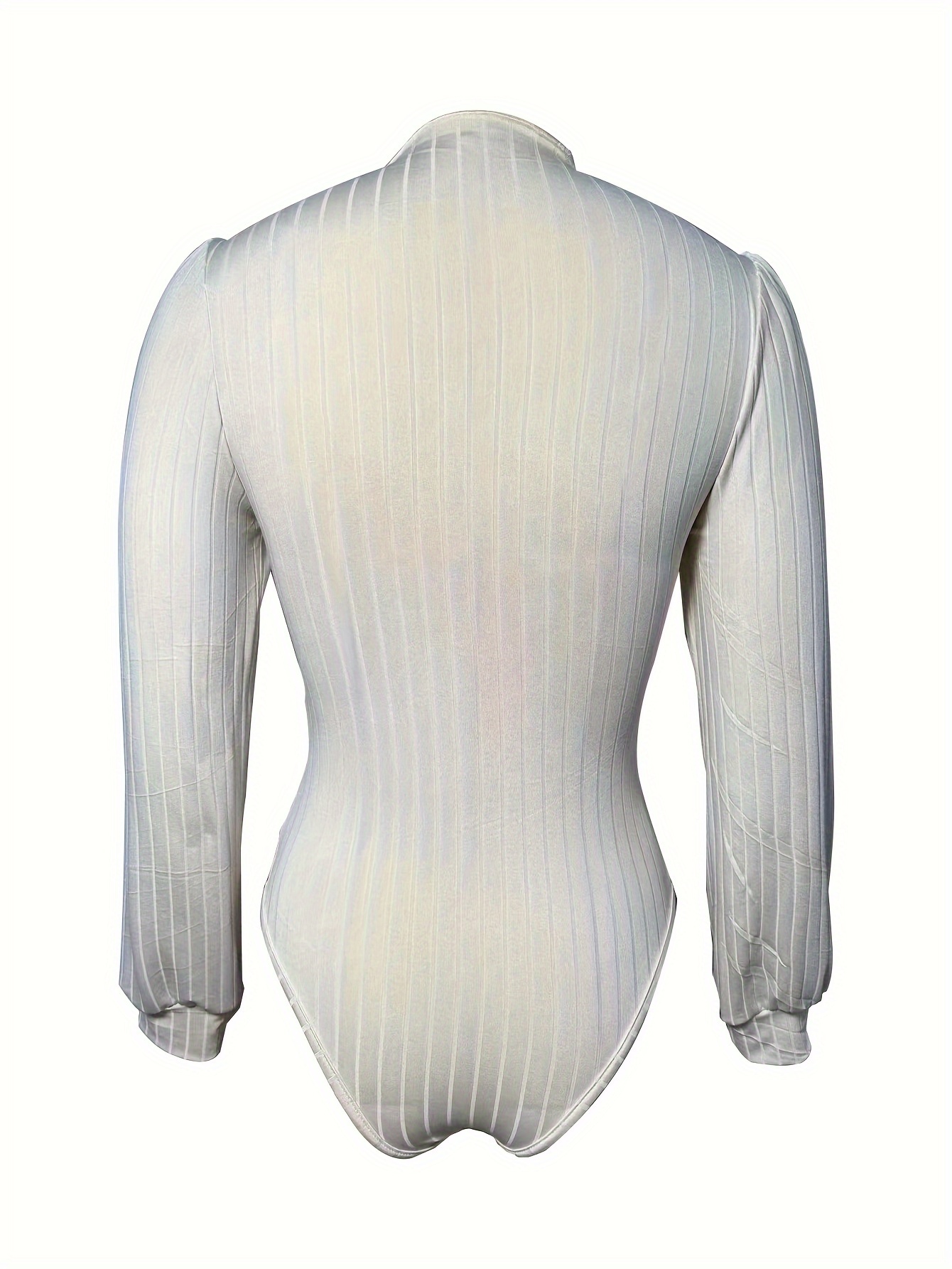 Solid Mock Neck Rib Knit Bodysuit Elegant Long Sleeve - Temu Canada