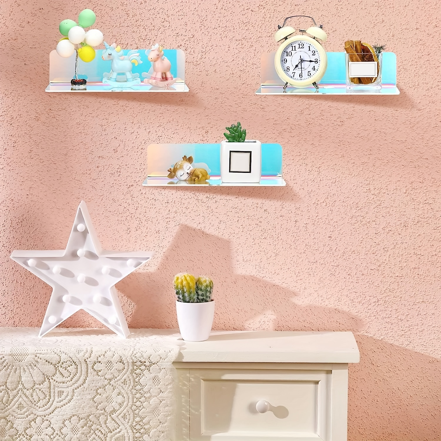 8 Pieces Acrylic Floating Wall Shelves 9 Inches Adhesive Floating Shelf  Screwless Shelves Hanging Shelves Small Self Adhesive Display Shelf for  Smart