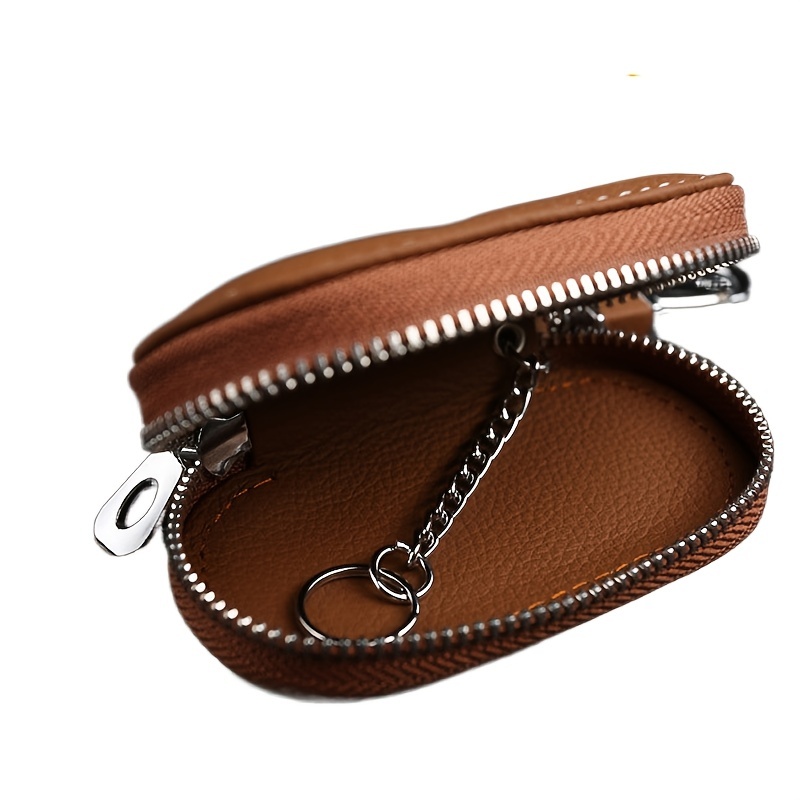 Buy Brown Square-Shaped Genuine Leather Bag With Swivel Metallic Snap Hoop,  Zipper Closure, and Key-ring For Car Keys, Remote at ShopLC.