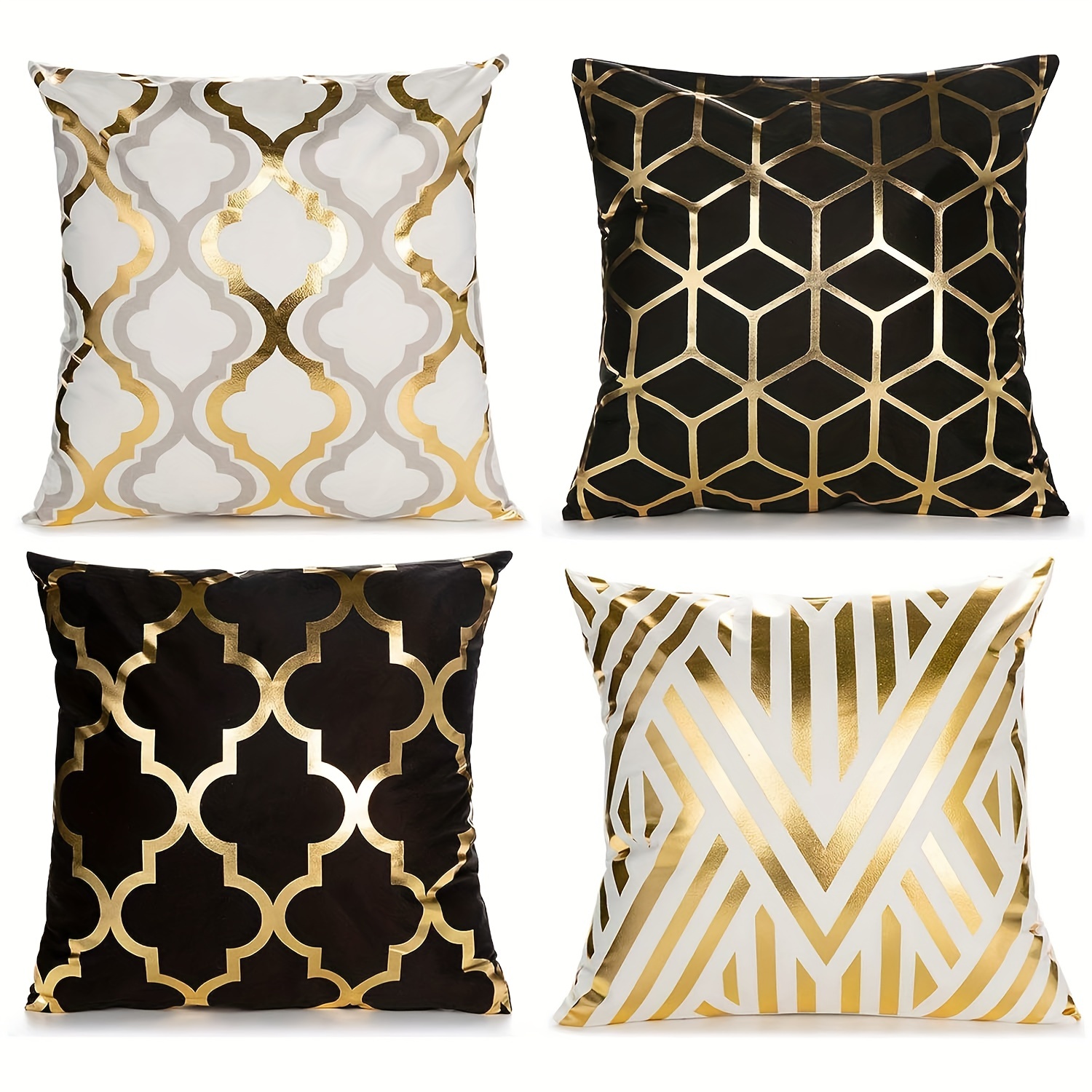 1pc Geometric Pillowcase With Golden Foil Printing, Decorative