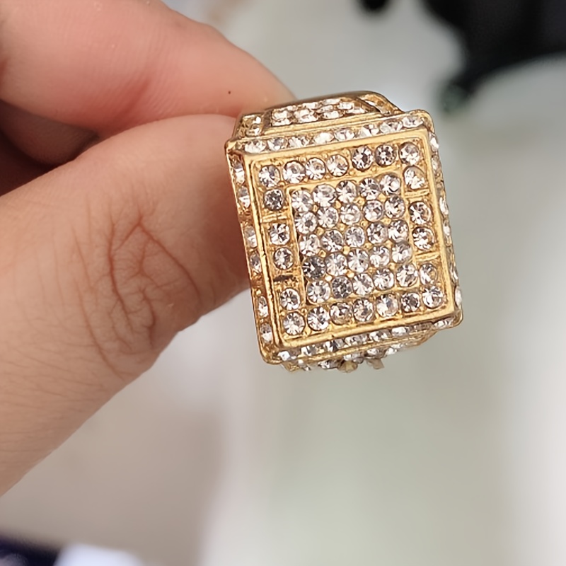 1 Anillo Diamantes Imitaci n Dorado Brillante Moda Hombre Temu Chile