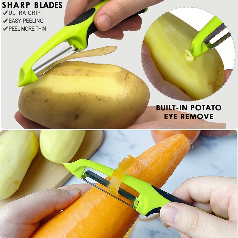 Multifunctional Veggie Peeler - 3 in 1 Y Shaped Fruits & Veggie Peeler  w/Serrated, Julienne Blades, Zesters Kitchen Gadgets- Rotating Potato  Peeler
