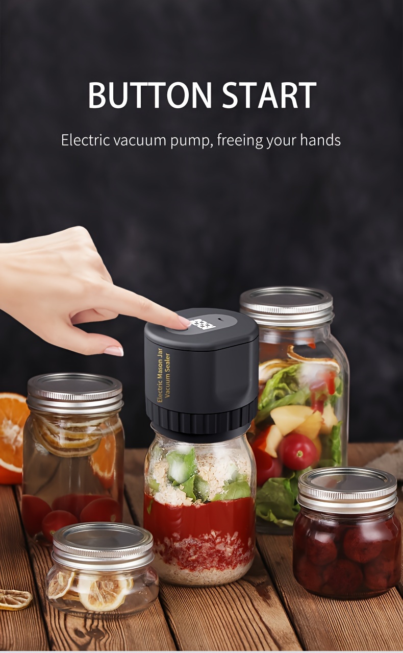 electric mason jars vacuum sealer for canned jars suitable for wide mouth and regular mouth mason jars for storing dry food including 5 wide mouth and 5 regular mouth mason jar lids black details 3