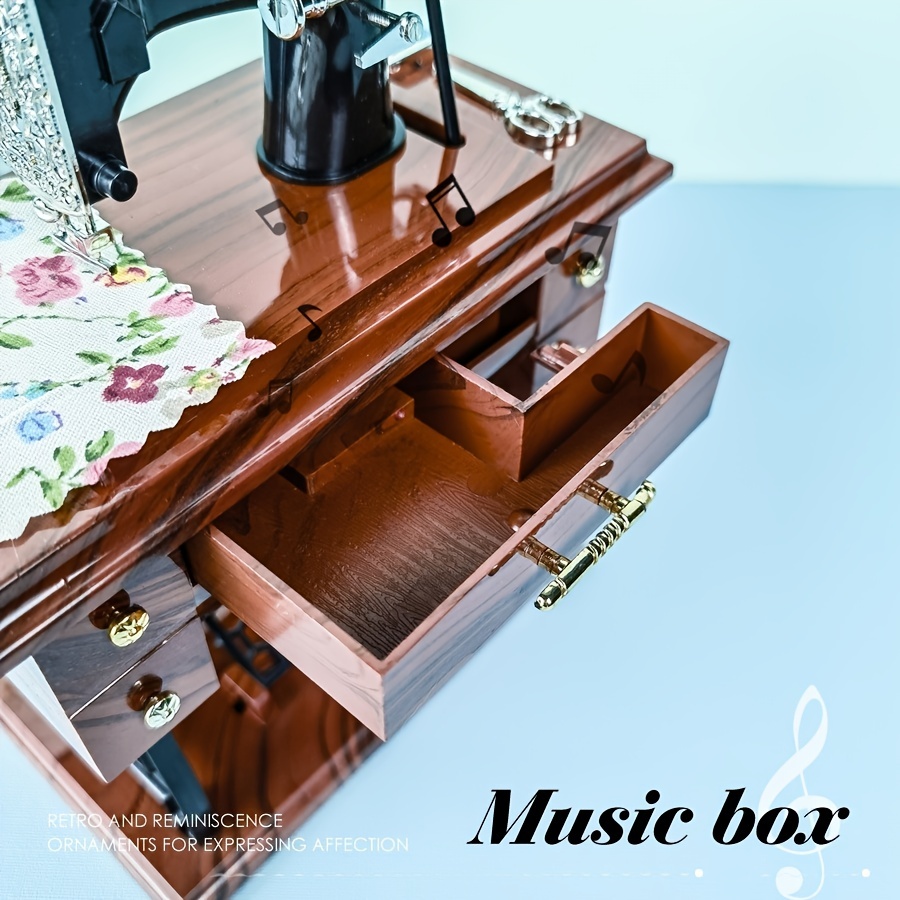 Toparad Sewing Machine Mini Music Box Vintage Sewing Music Box Clockwork Home Crafts Table Desk Decoration Birthday Gift