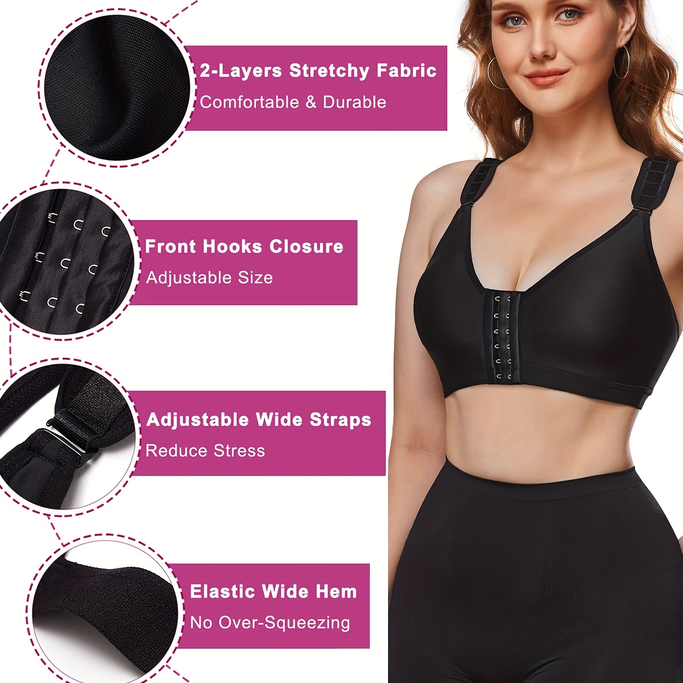 MIASHUI Bras for Women Adjustable Front Closure Bras For Women Post Bra  Compression Tank Top Shapewear Top 