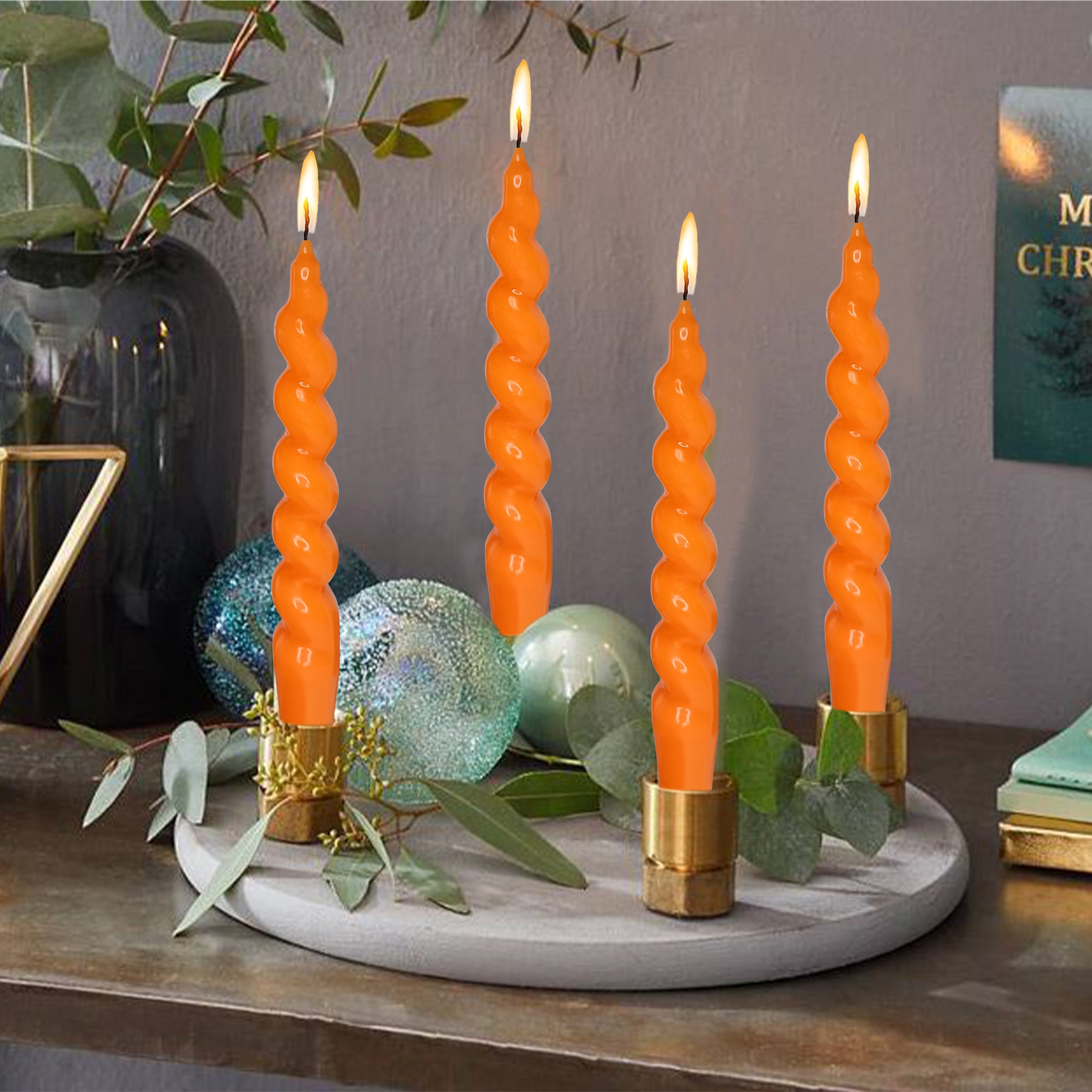  Spiral Taper Candle Dinner Candlesticks 7.5 INCH Orange Tapered  Candles Unscented Wax Twisted Candle for Home Décor Weddings Festive  Seasons Holiday : Home & Kitchen
