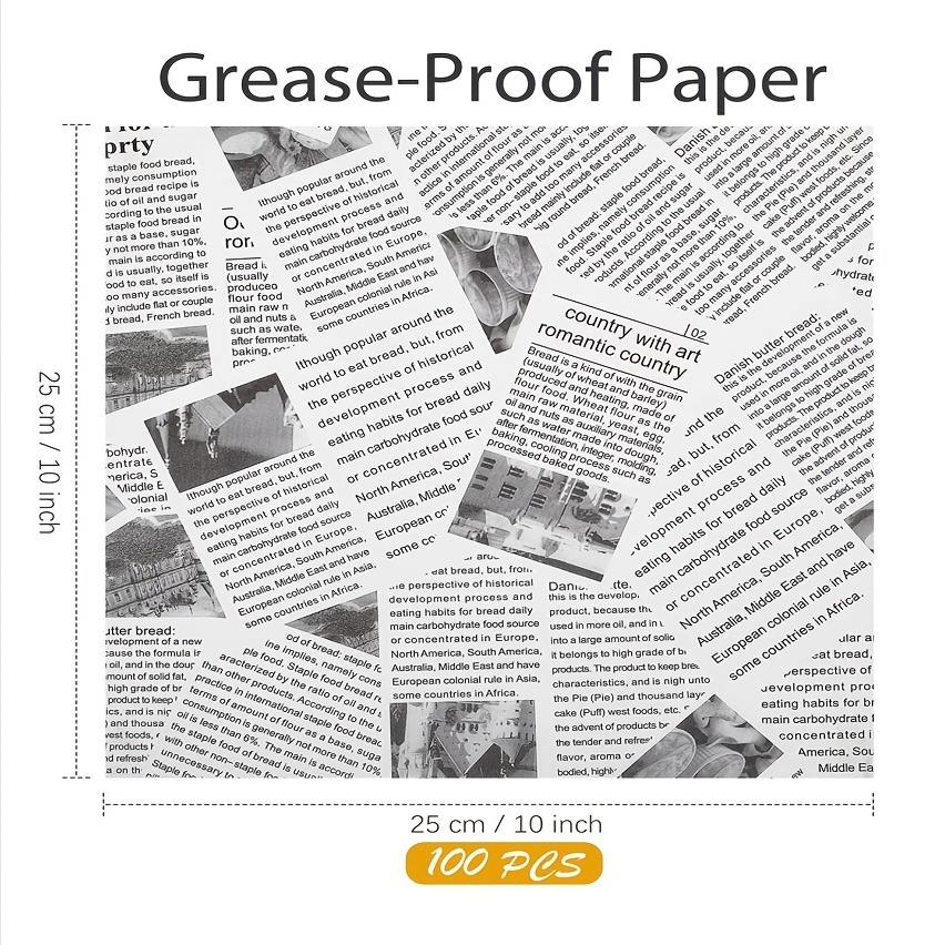 100Pcs Greaseproof Paper Sheets Newspaper Style Kitchen Oil Proof