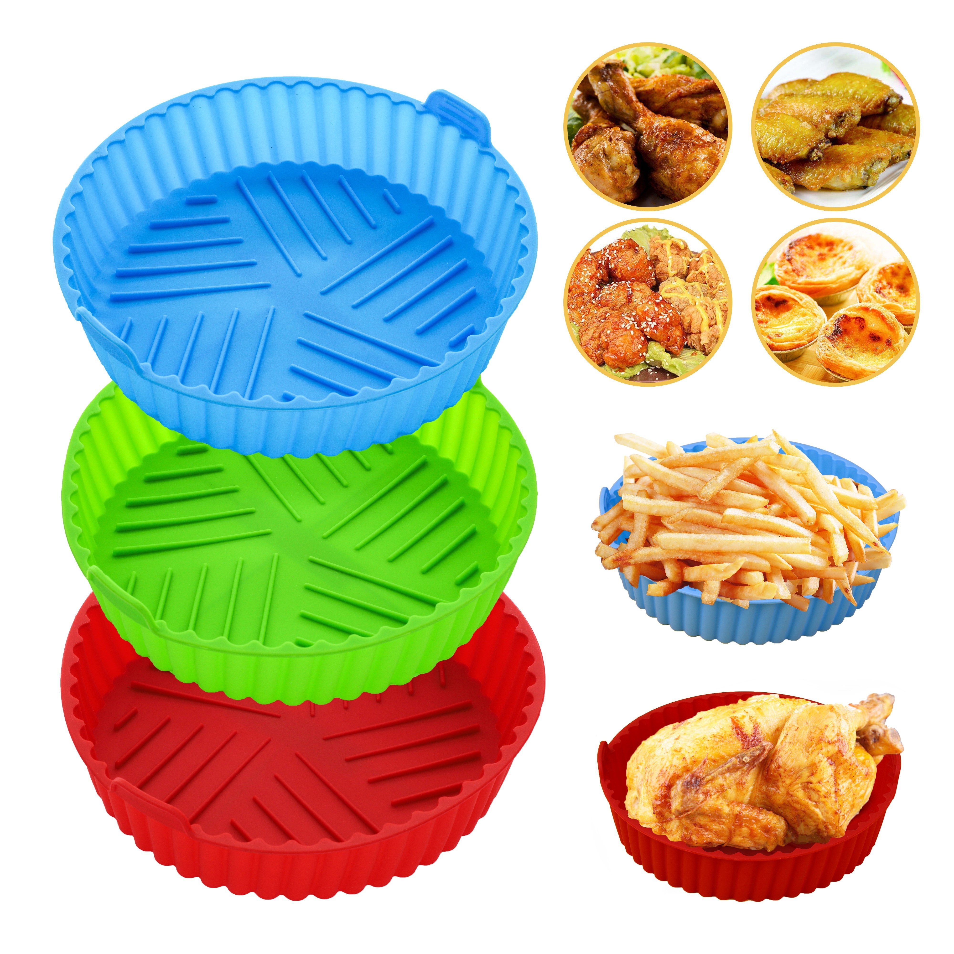 8/9inch Round Air Fryer Liners Air Fryer Silicone Pot Bowl Food Safe  Reusable Non Stick Air Fryer Bakeware Kitchen Accessories - AliExpress