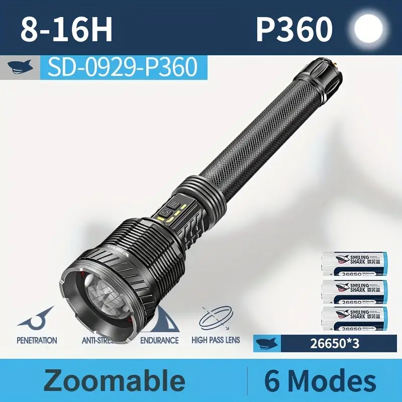 1pc xhp360 led rechargeable flashlight super bright tactical flashlights 5 modes ip68 waterproof usb handheld flashlight for outdoor camping emergency hunting details 15