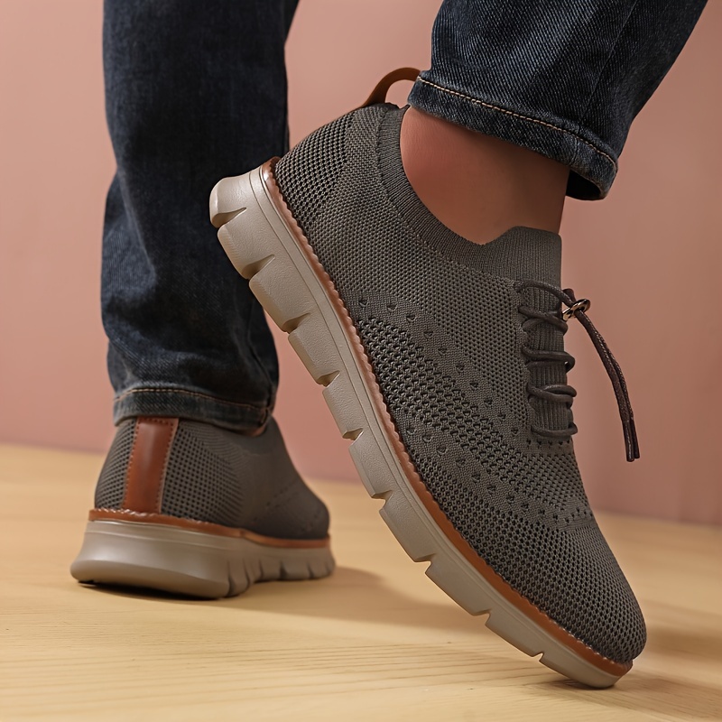 Men's Breathable Woven Knit Sneakers - Lightweight Stability Non-Slip Rubber Sole, EVA Cushioned Insole, Low-Top Lace-Up Design for Gym, Training & Casual Wear - All-Season Comfort, Shoe Insoles, Gym Footwear, Stylish Laceups, Flexible Fabric Upper, Outdoor Activities, Trendy Footwear, Durable Construction, Comfortable Footwear, Fitness Enthusiasts