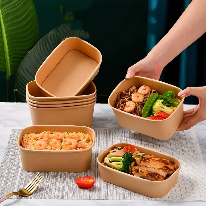 30 Sets/50 Sets Kraft Paper Packaging Box, Disposable Lunch Box, Takeout,  Rectangular Degradable Bento, Fruit Salad Bowl, Light Food