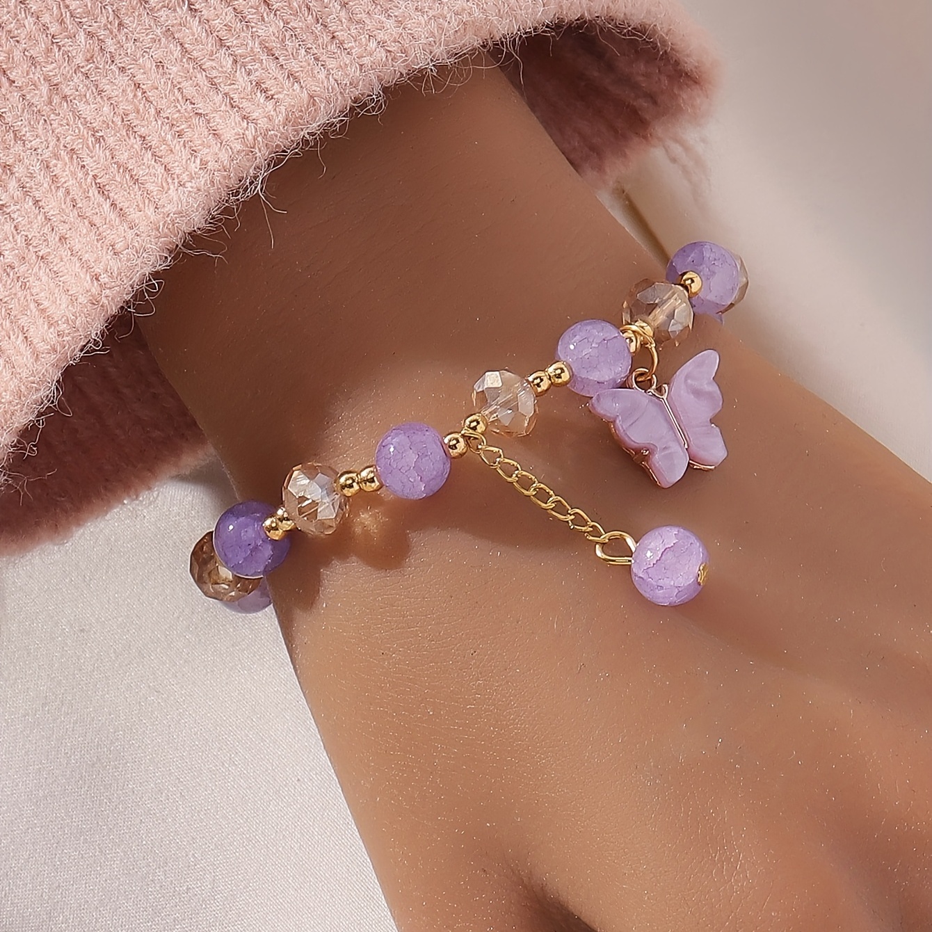 Cute Clear and Purple Friendship Bead Bracelet Customizable Y2k