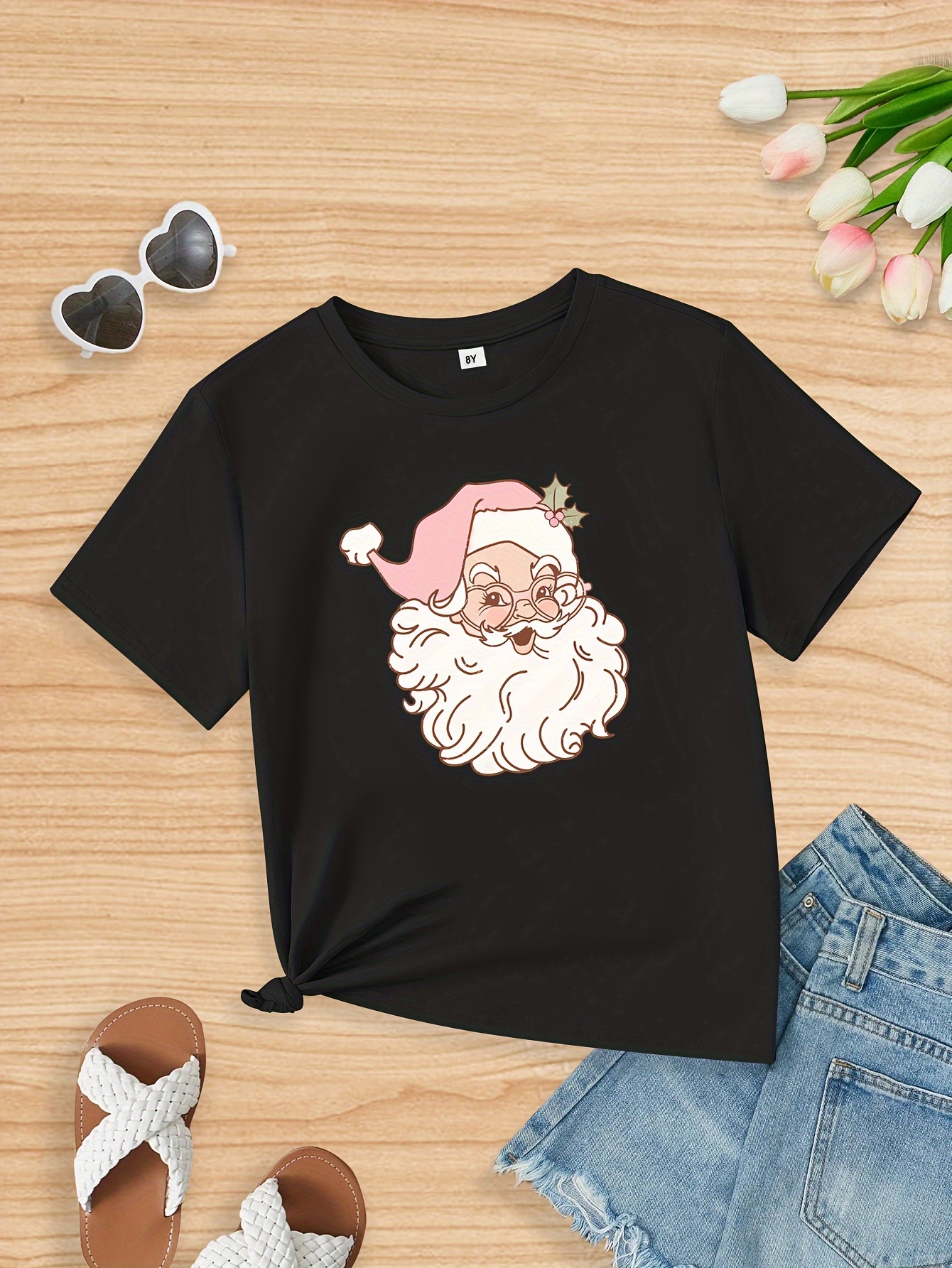 Christmas Shirts for Women Loose fit 3/4 Sleeve T Shirt Fashion Santa Claus  Graphic Cute Top Casual Blouse Tee Shirt