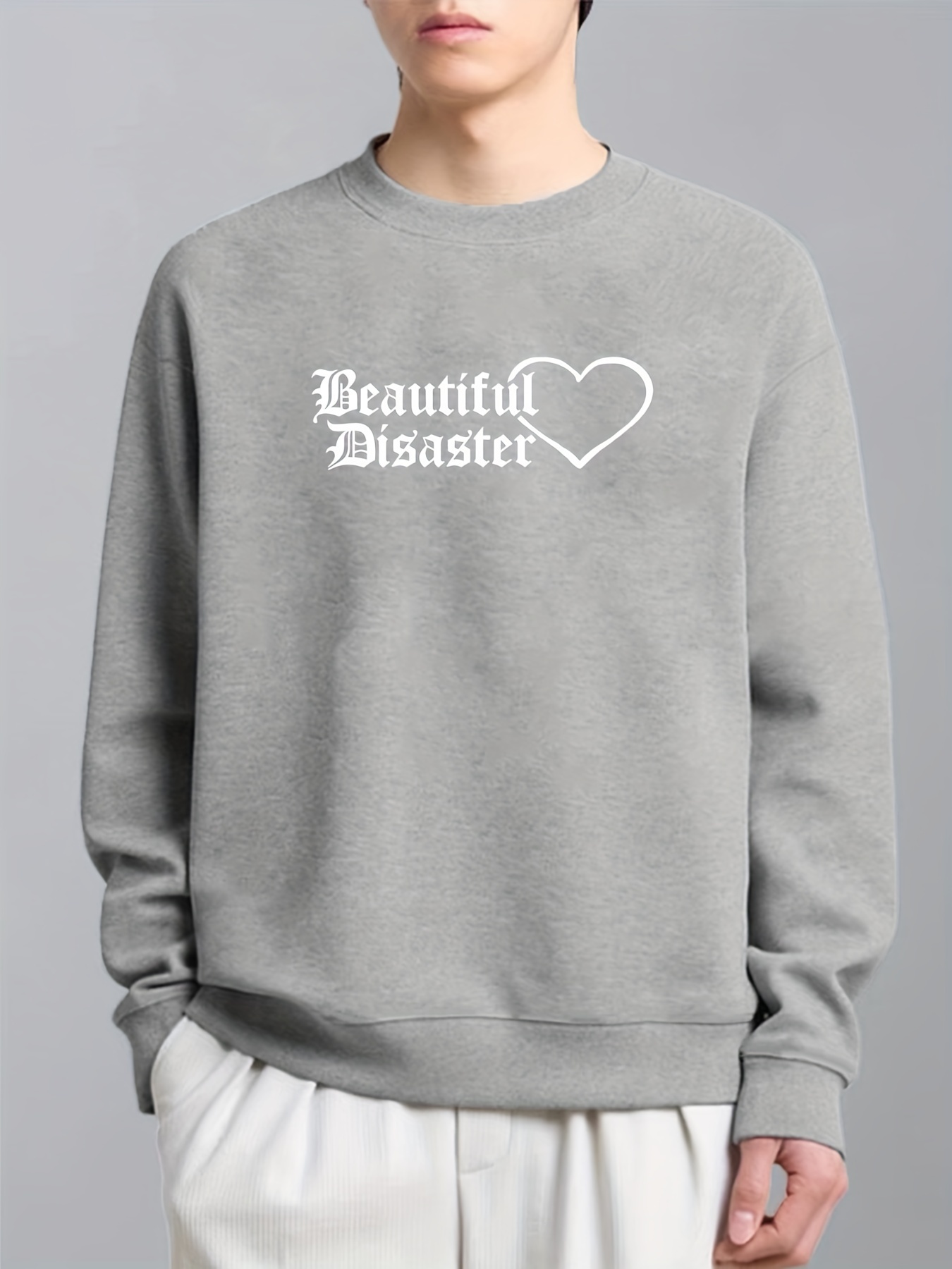 Trendy Heart Letter Print Mens Crew Neck Long Sleeve Sweatshirt