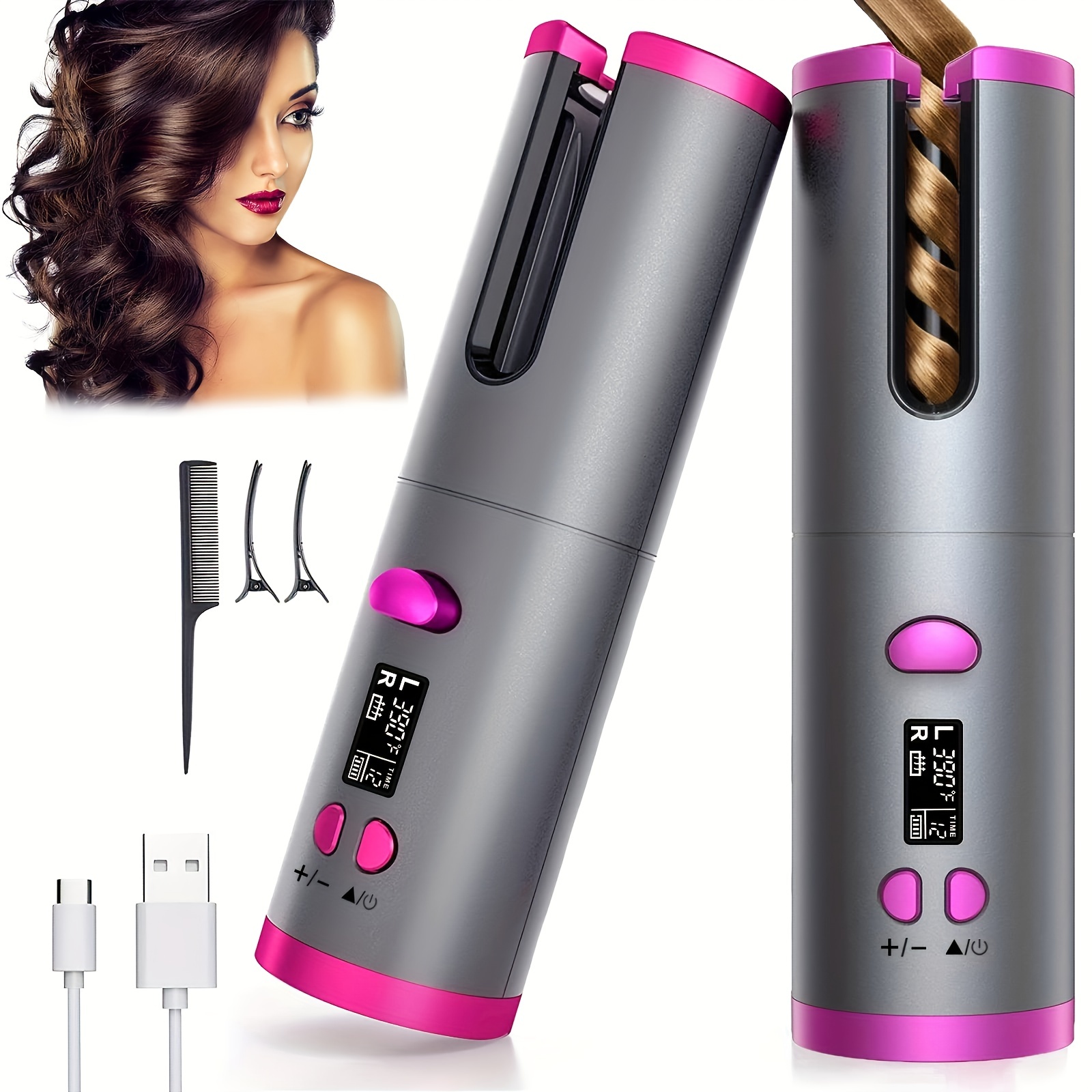 

Cordless Automatic Curling Iron, Anti-tangle Cordless Automatic Curling Iron, Portable Usb Rechargeable Rotating Curling Iron, Ceramic Barrel Swivel For Long Hair, Quick Heating For Hairstyles