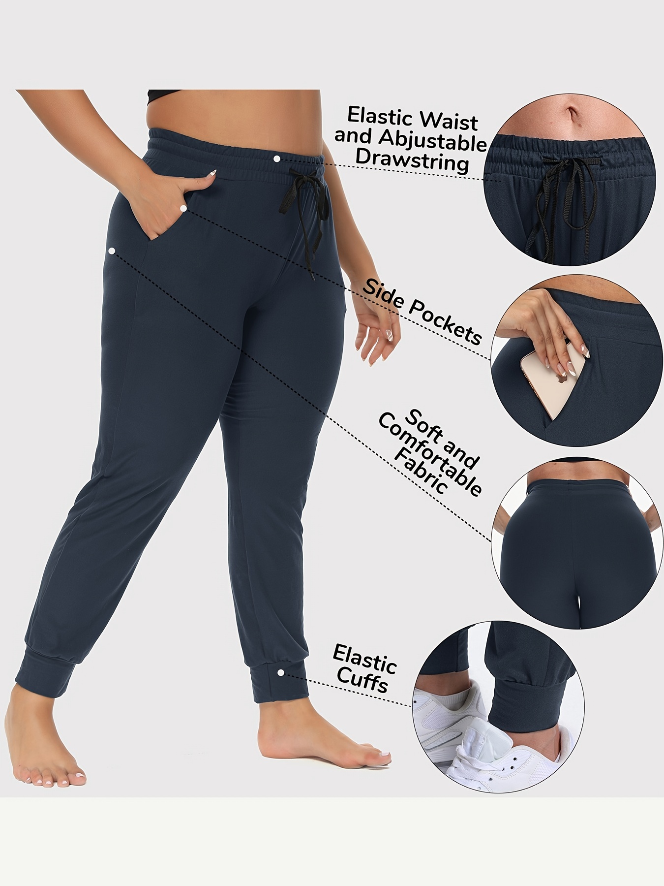 Plus Size Solid Drawstring Running Pants Pockets Women's - Temu