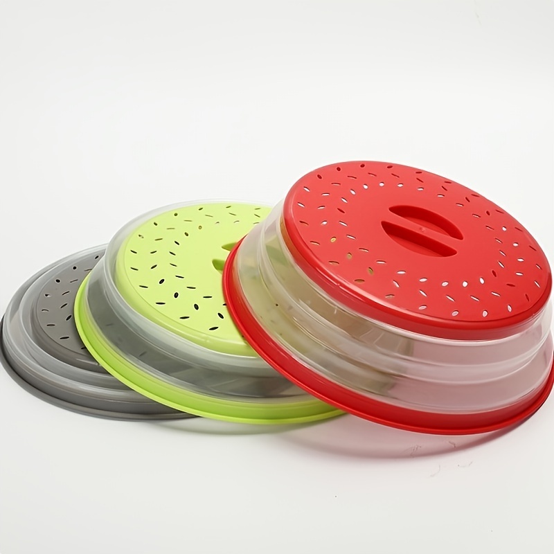 Cubierta plegable para alimentos para microondas sin BPA TPR, 10.5  pulgadas, redonda con asa de agarre, SiewBang (gris)