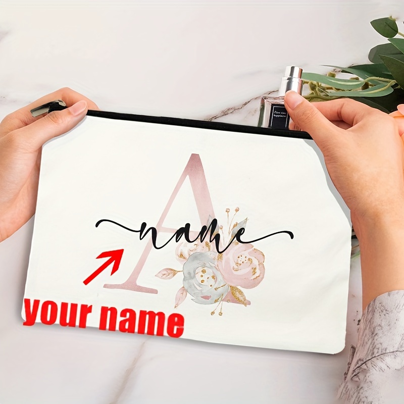 

1pc Personalized Custom Name Cosmetic Bag, Women Makeup Bag Zipper Pouches, Travel Toiletry Organizer Gifts