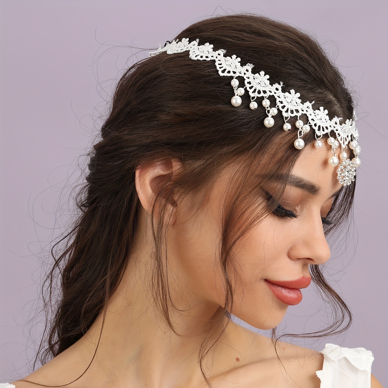 Bridal Headwear Pearl Flower Headband Veil Earrings Fashion - Temu