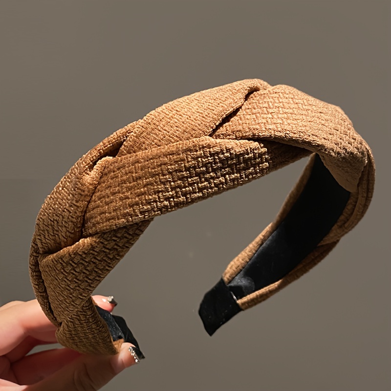 Image of 1pc Fabric Wide Edge Woven Solid Color Women's Hair Hoop,headband, French Casual Hair Accessory, Holiday Gift