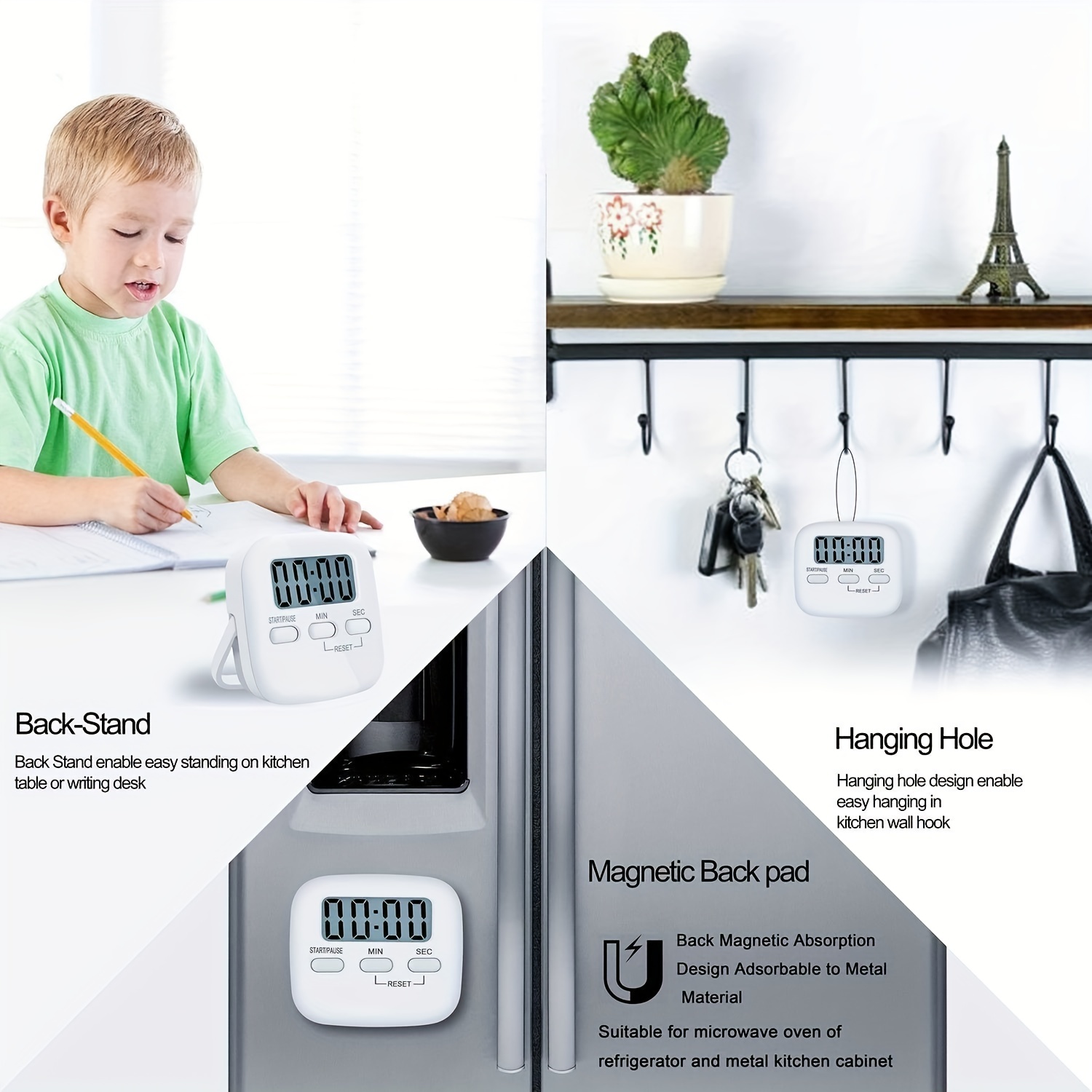 Digital Kitchen Timer Alarm Fridge Magnet and Stand
