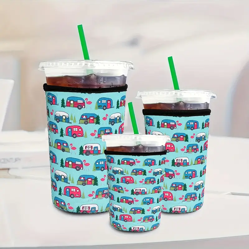 Reusable Cartoon Rv Print Iced Coffee Cup Sleeve Insulated - Temu
