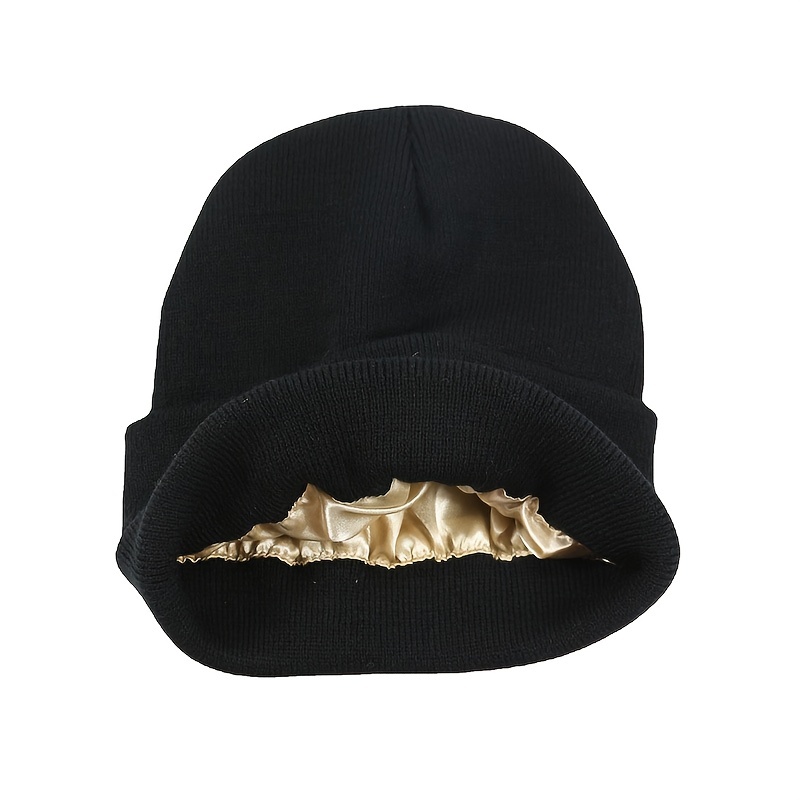 Chapeaux de bonnets en tricot d'hiver pour femmes. Silk Satin Lined Chunky  Cap Doux Stretch Cable Tricot Guerre