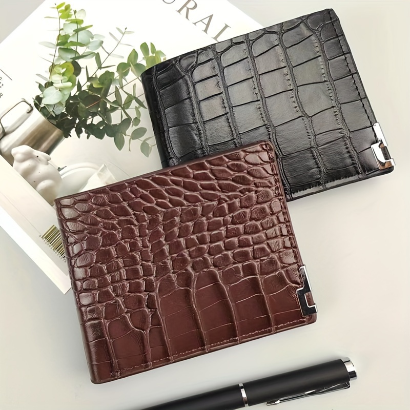 1pc Vintage Crocodile Pattern Men's Short Horizontal Wallet With