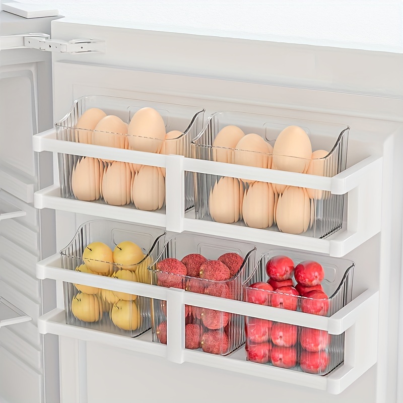 3pcs Refrigerator Storage Box Fresh-keeping Container For Home Kitchen,  Side & Inner Space Saving Freezer Organizer