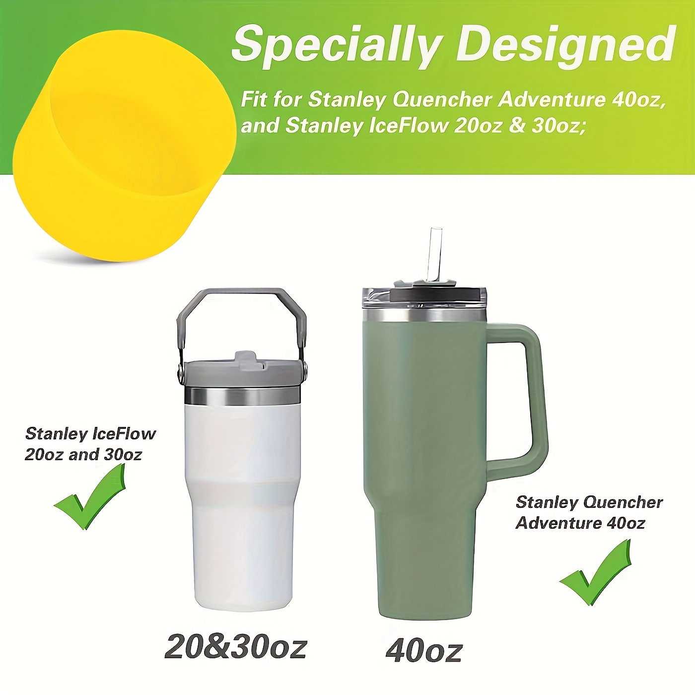 2 Pcs Silicone Bumper Boot for Stanley Quencher Adventure 40oz & Stanley  IceFlow 20oz 30oz, Reduces Noise Protective Silicone Water Bottle Bottom  Sleeve Cover Compatible with Stanley Tumbler 