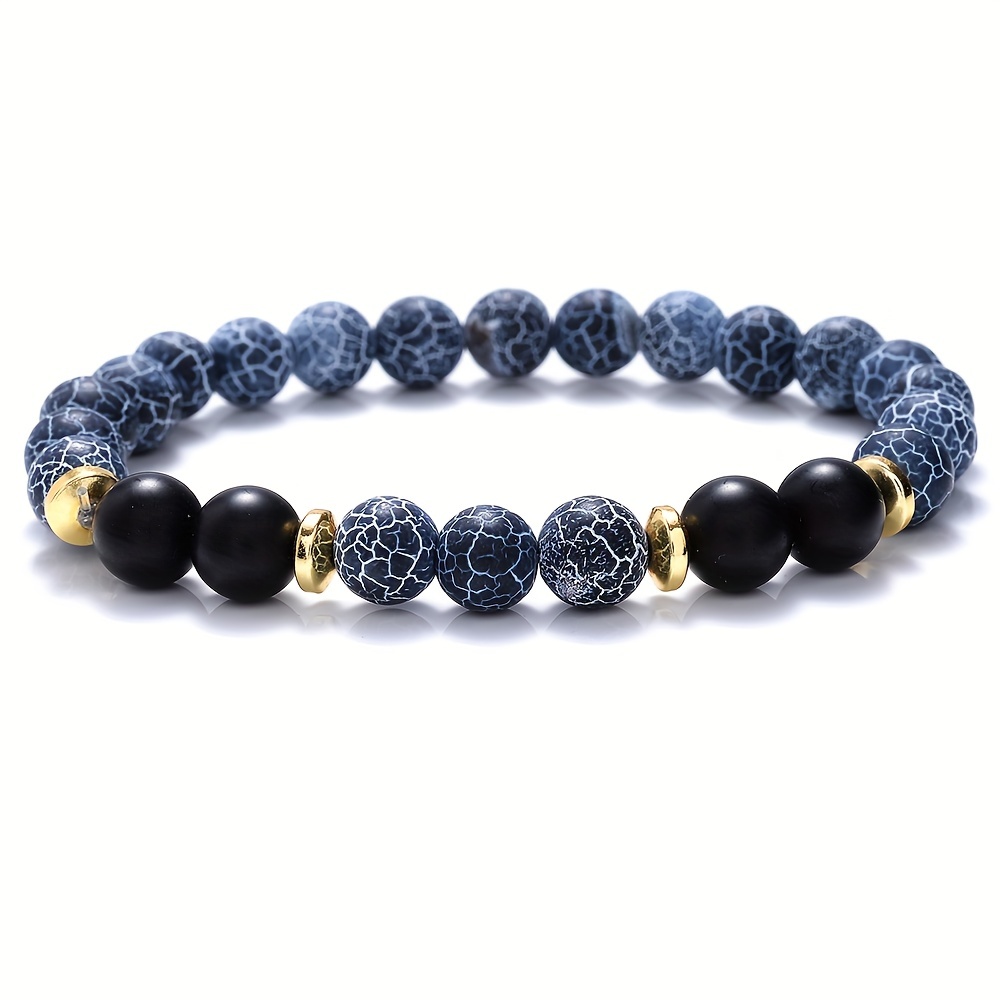 Lot De 4 Bracelets Perles Hommes - Œil De Tigre, Porcelaine Noire/blanche, Pierre Volcanique, Perles 8mm - 10