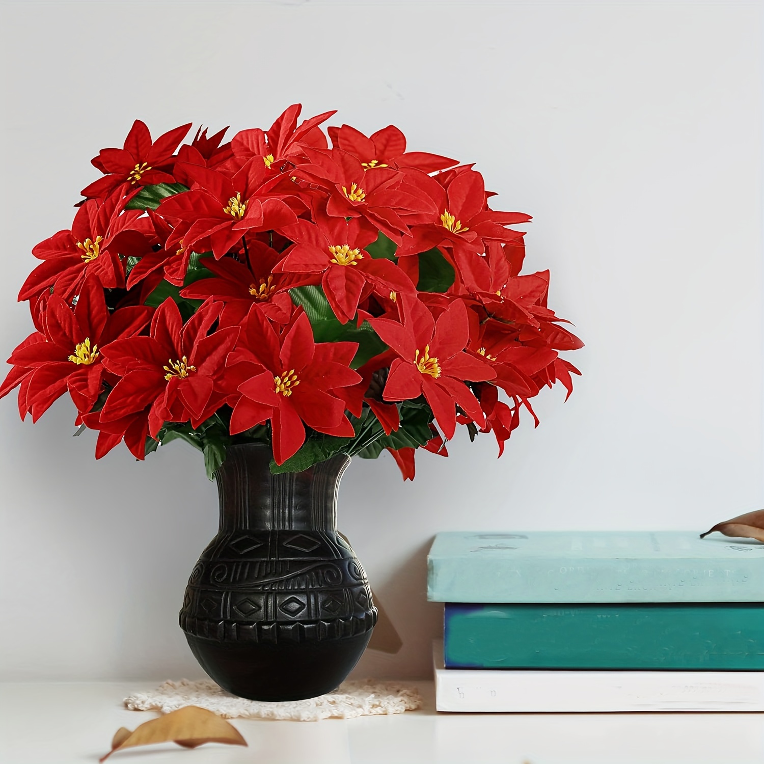 Potted Poinsettias Artificial Christmas Flowers 7 Heads Faux Red Christmas  Poinsettia Plants in Pots Fake Poinsettia Bonsai Christmas Poinsettia