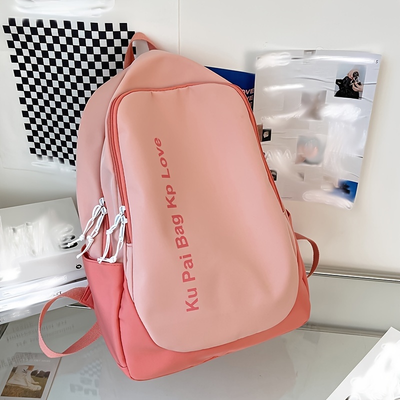 Letter Graphic Large Capacity Backpack Two Tone Colorblock Zipper
