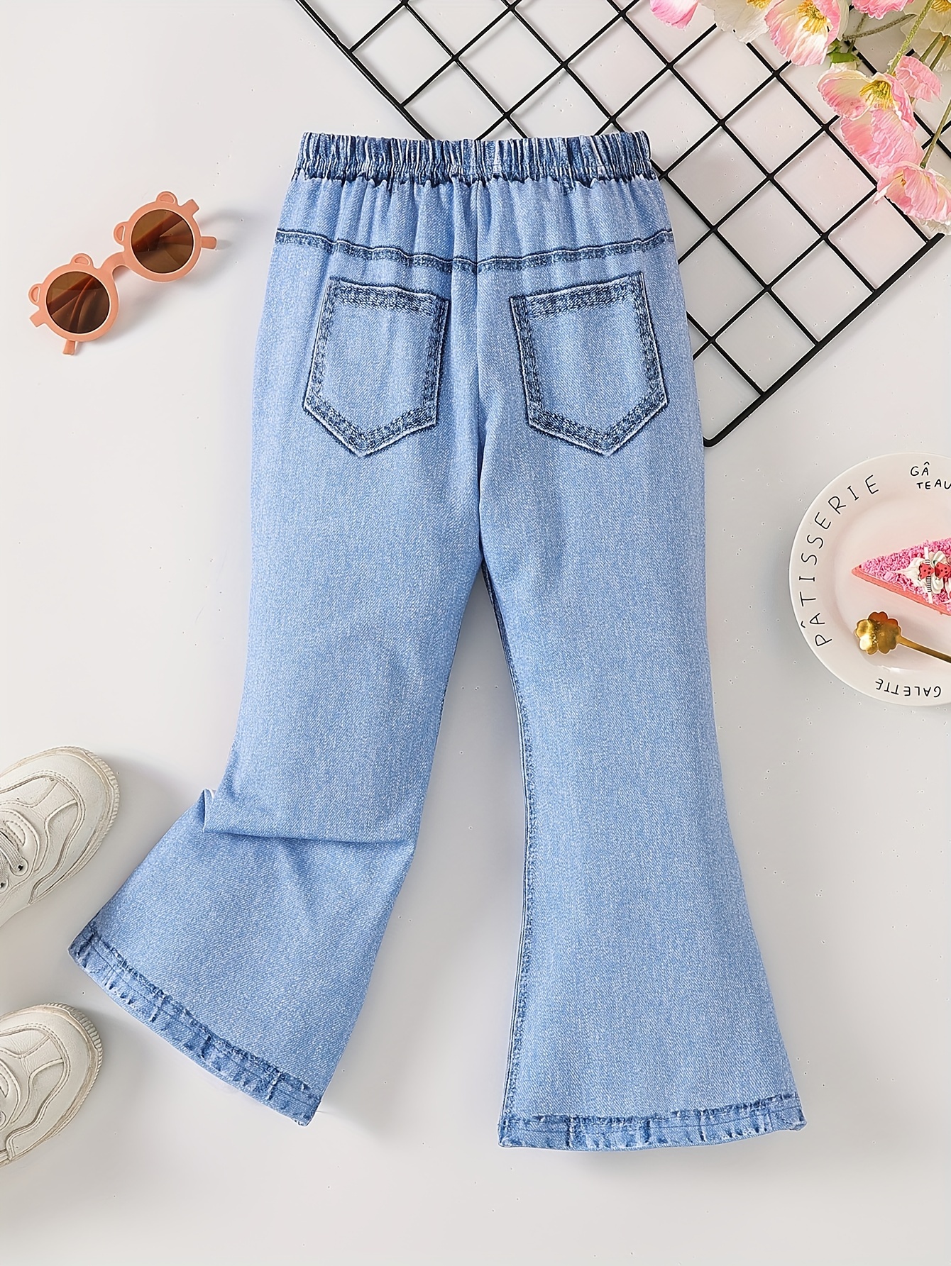 Cute Fashion Girls Trousers Imitation Denim Print Allover - Temu