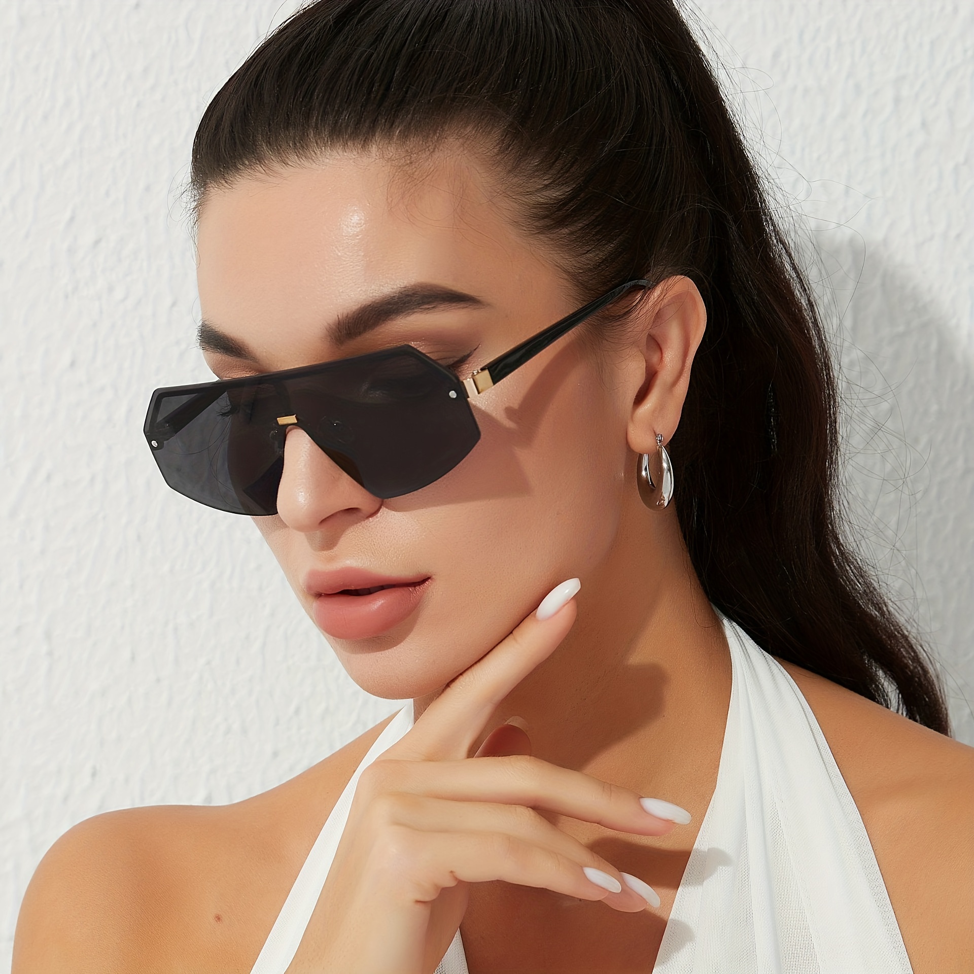 Designer Oversized One Piece Square Sunglasses