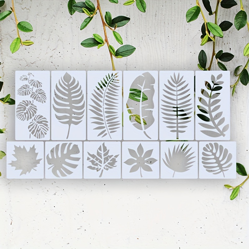 12pcs Leaf Theme Stencils, Leaf Cutout Printing Stencils, Reusable Stencils  For Drawing, Graffiti, Or Painting On Wooden Wall Home Decor