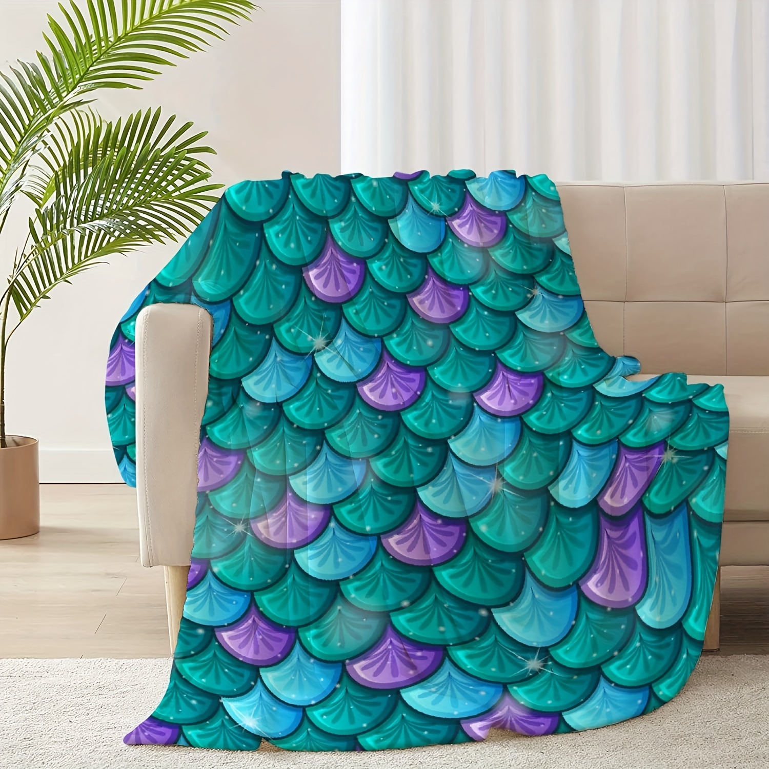 Fantastic Mermaid Scale Flannel Blanket Sofa Home Decor Temu