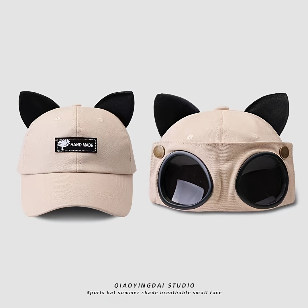 Kids Retro Hat Cat Ears Glasses Peaked - Temu