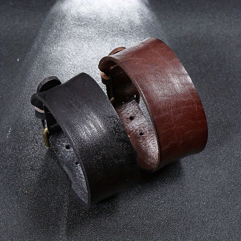 Men's Retro Motorcycle Punk Leather Wide Bracelet