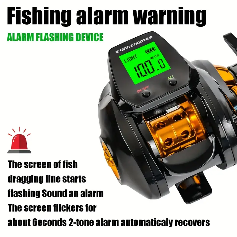 Solar Fishing Baitcasting Reel with Line Counter High Gear Ratio Bite Alarm