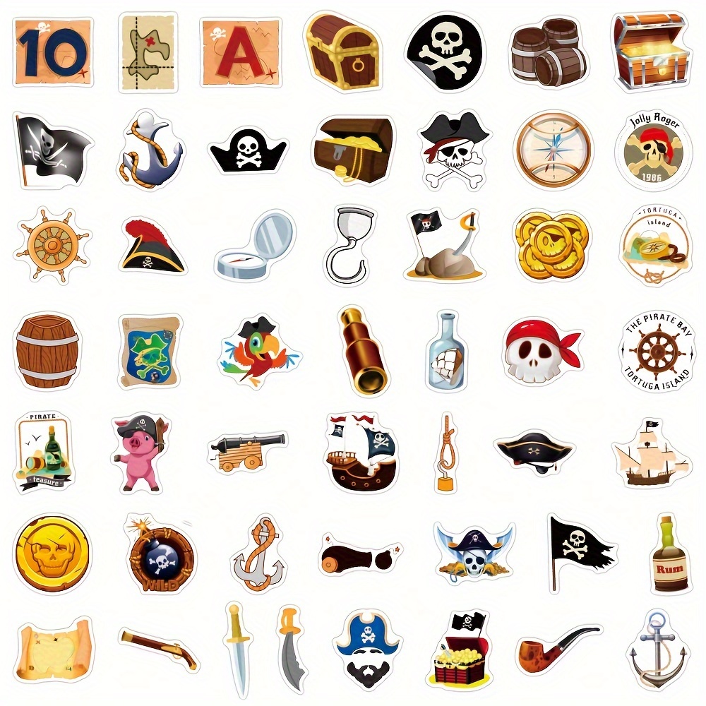 53 PCS Pirate Stickers,Jolly Roger Stickers Decals for Pirate Party,Skull  and Crossbones Stickers for Water