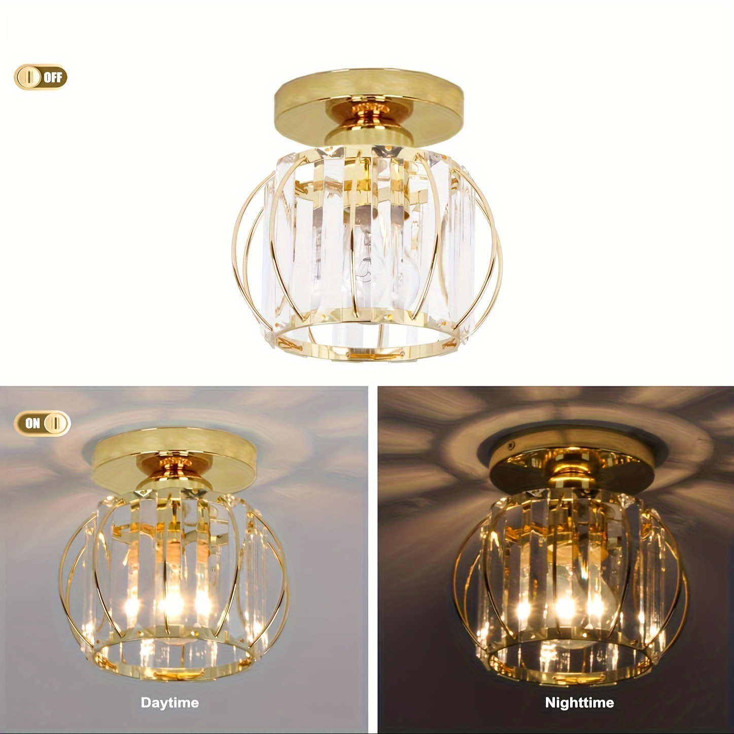 Brass Modern Crystal Ceiling Light Flush Mount Light Fixture