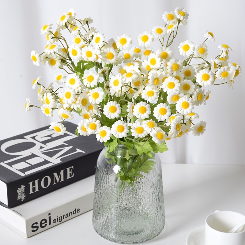 8 Forks Simulation Small Daisy Flowers, Artificial PE Rubber Chrysanthemum  Flowers, For Dating, Centerpiece, Garden, Yard, Wedding, Birthday, Shower D