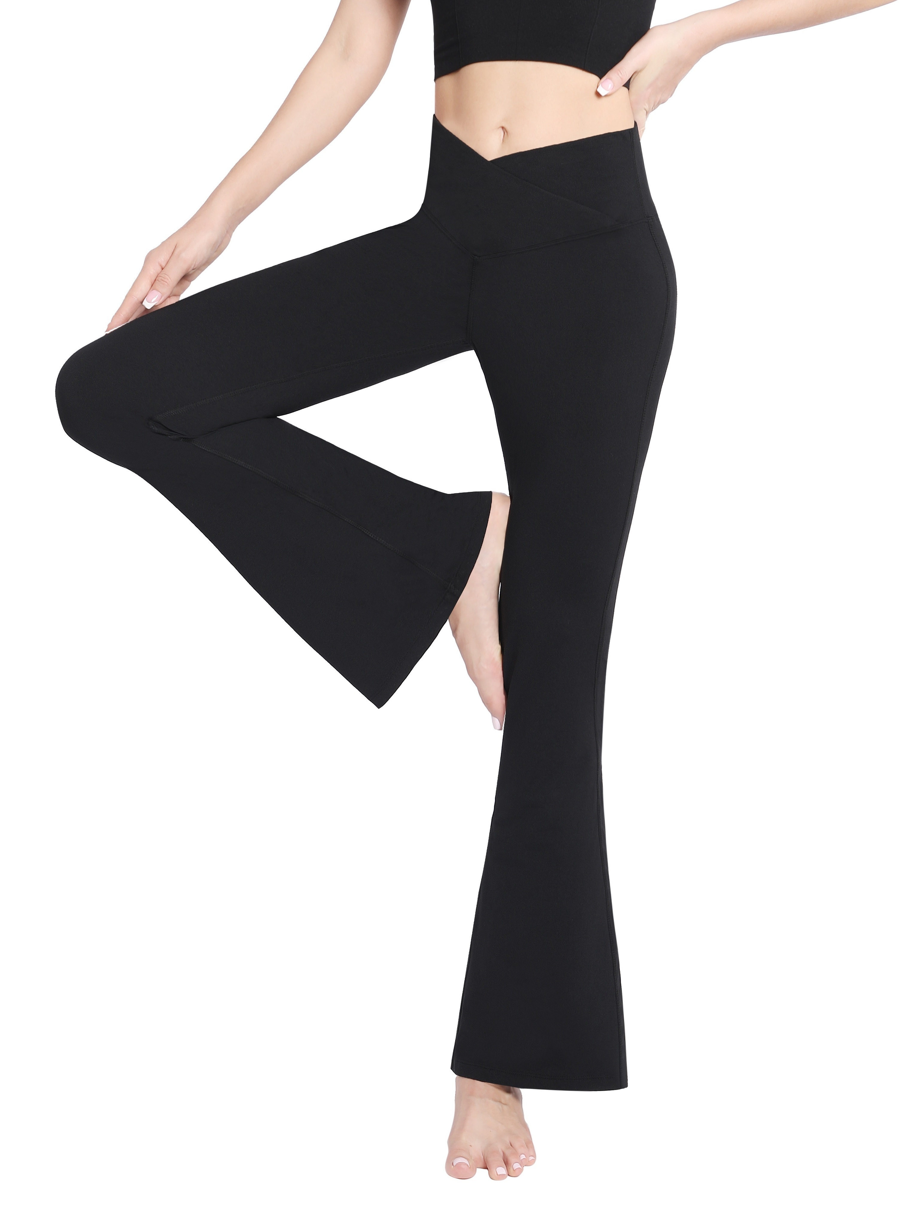 Women's Yoga Flare Pants High Waist Buttock Lifting Wide Leg Pants Sports  Micro La Fitness Pants - Black