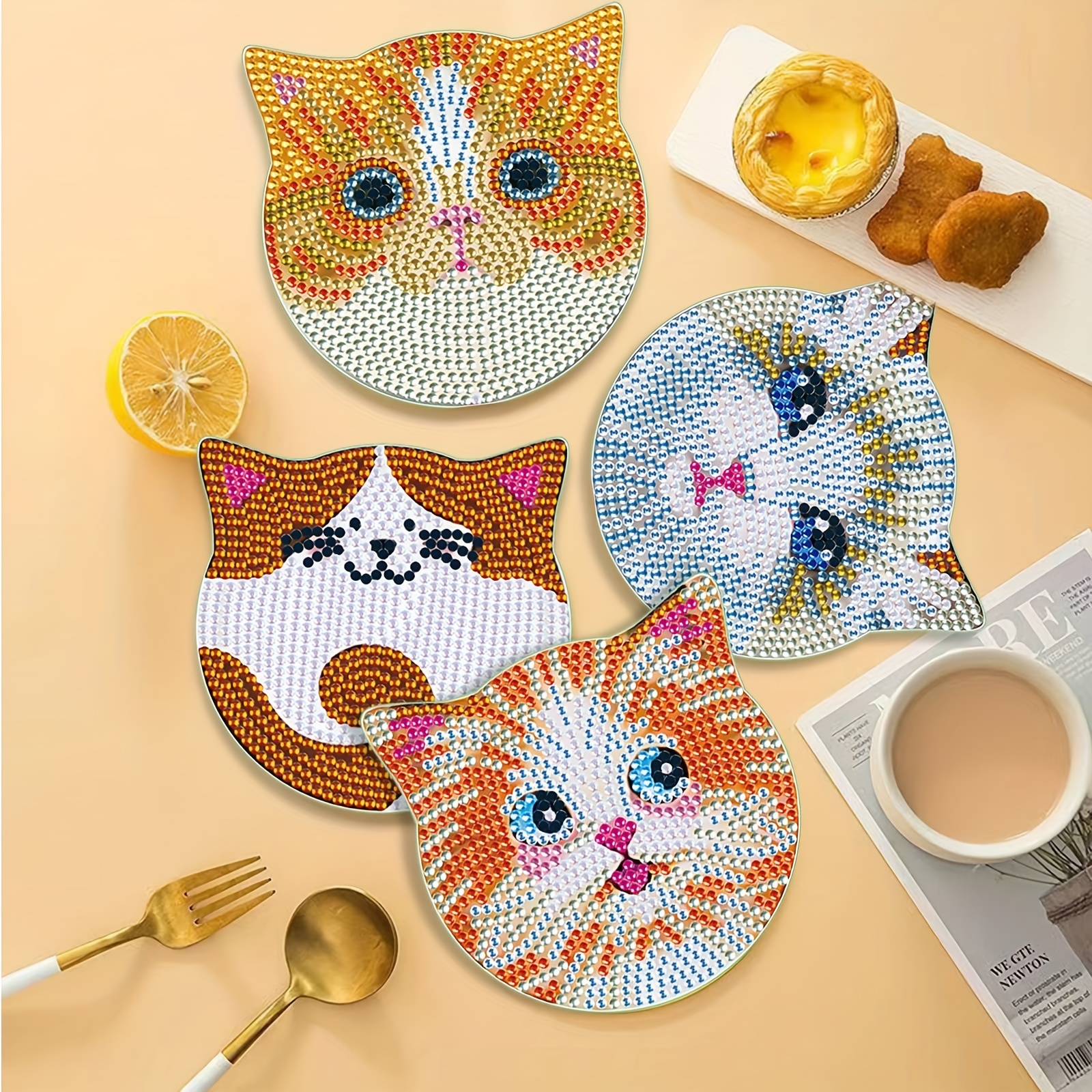 Diamond Painting Coasters Kit 6 PCS DIY Diamond Art Coasters Cats