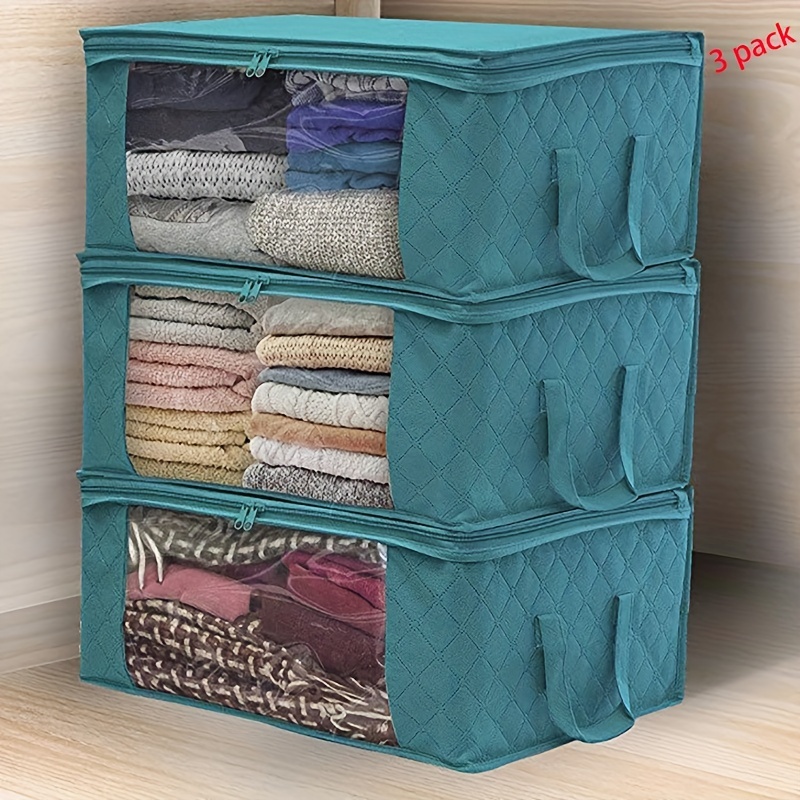 3Pcs Fabric Foldable Storage Bags Clothing Organizers Wardrobe
