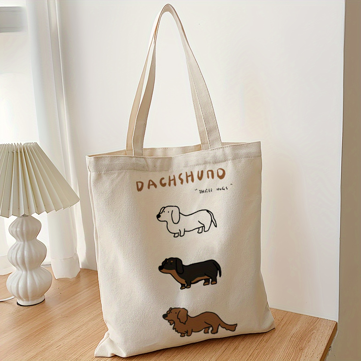 

Dachshund 3 Cute Silly Sausage Dog Canvas Tote Bag, Casual Large Capacity Shoulder Bag, Buy Food Packaging, Daily Shopping Bag, Multi-purpose Storage Bag, Good Gifts